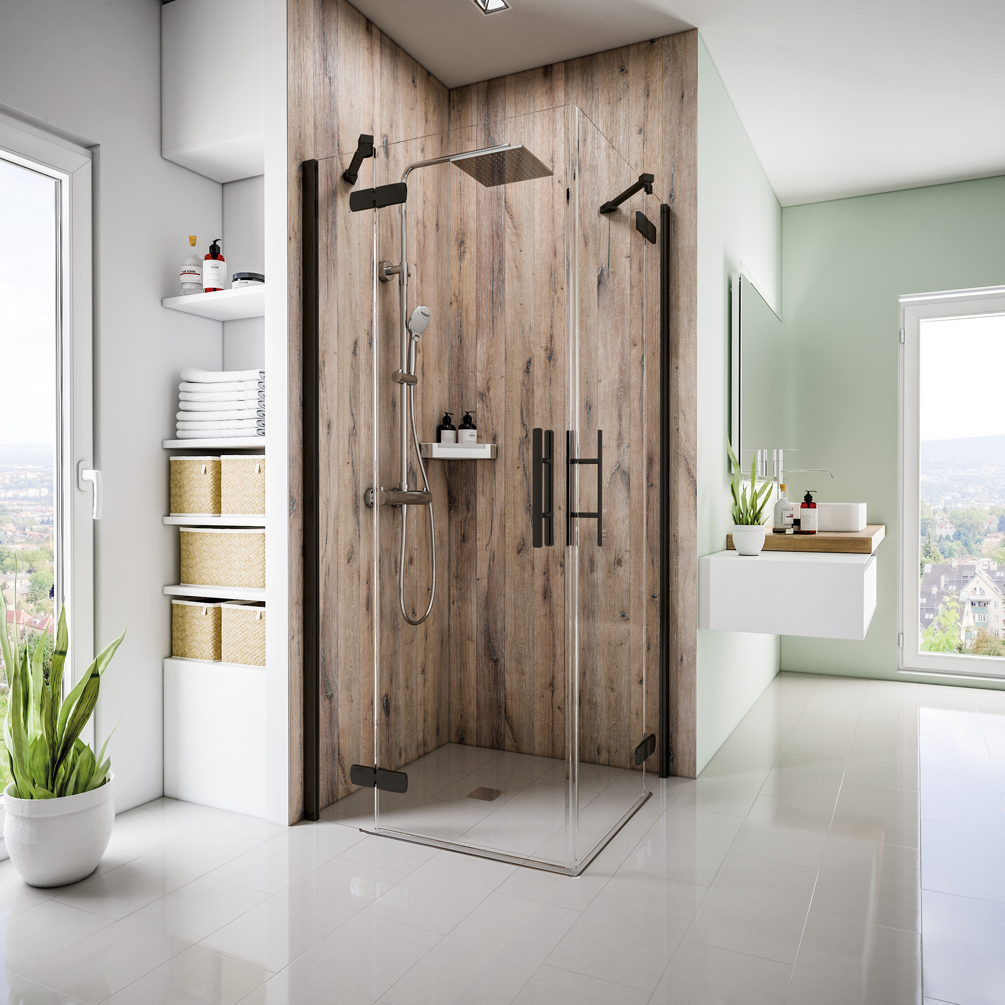 MK920 Eckeinstieg Drehtür 4-teilig, schwarz matt