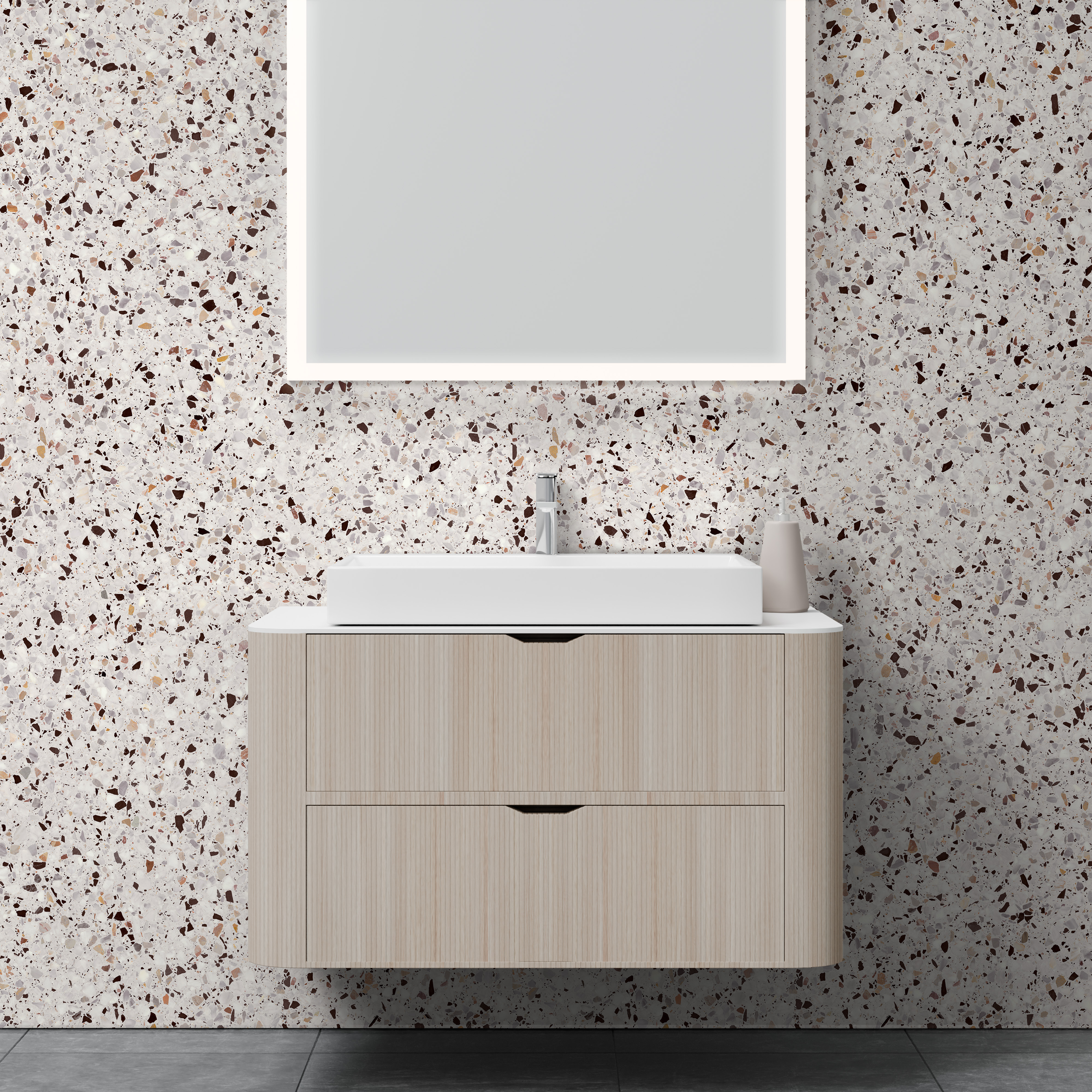 Dekor Paneele Seidenmatt Terrazzo Feinmix Waschtisch