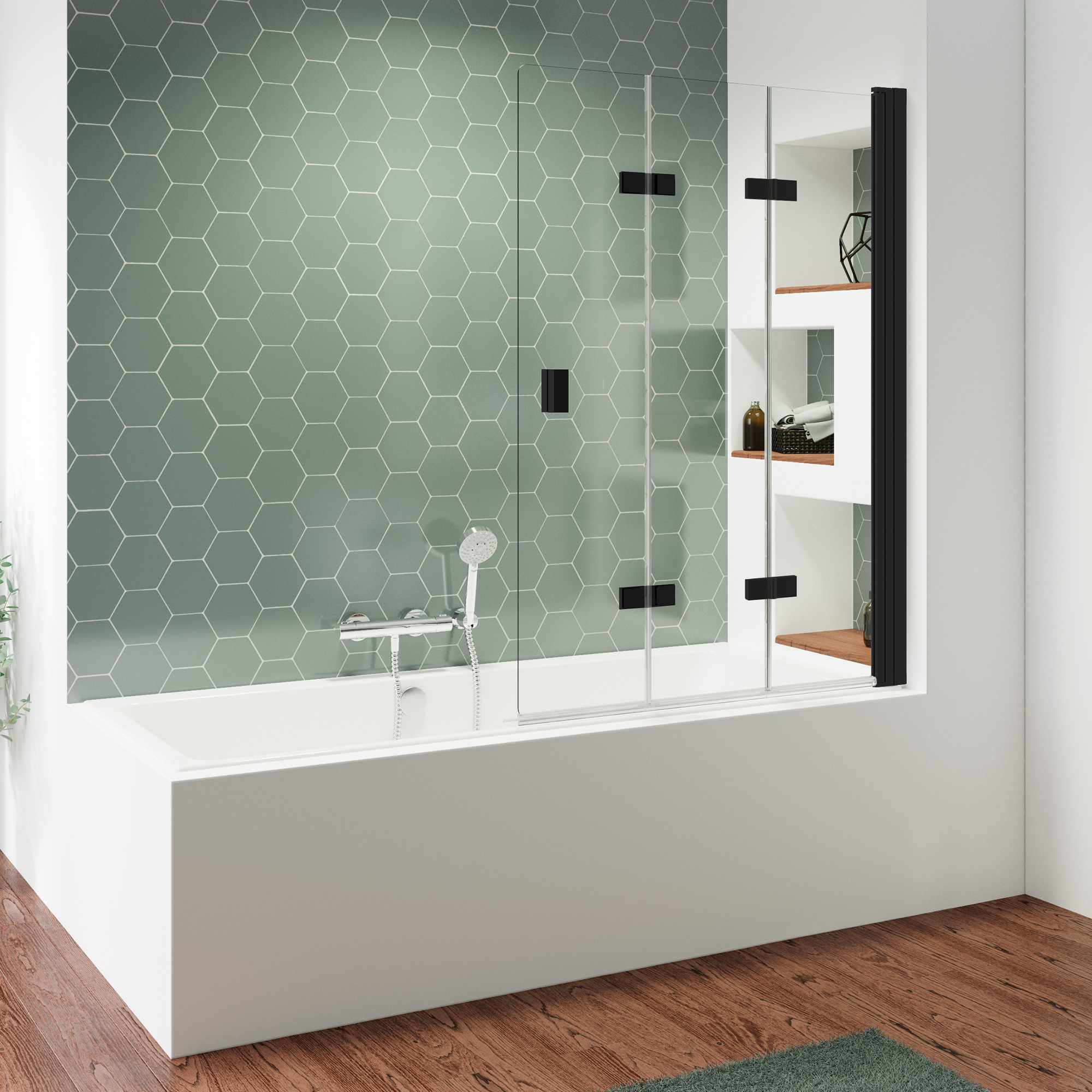 MK 520 Badewannenaufsatz Drehfalttür 3-teilig, eckig, Anschlag rechts, schwarz matt