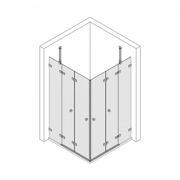 Eckeinstieg Drehfalttüren mit Festteilen, rahmenlos